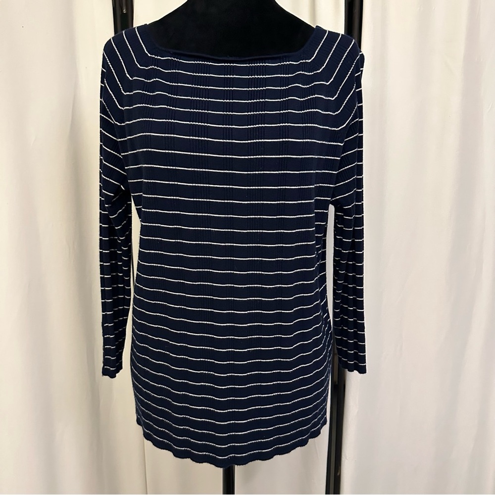 Worthington navy and white stripped ribbed long sleeve top